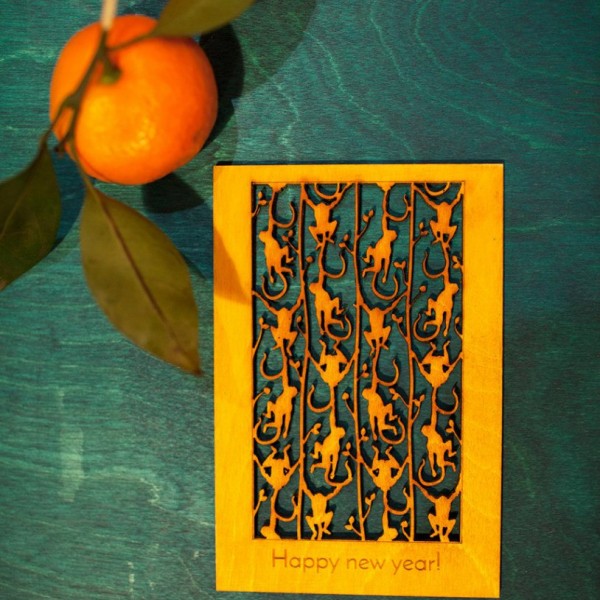 BAOBAB: авторская открытка из дерева Обезьянки