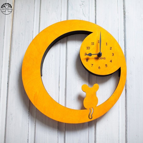 BAOBAB: настенные часы из дерева Мышка