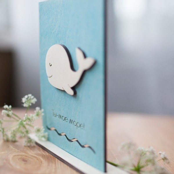 BAOBAB: wooden greeting cards whale and sea