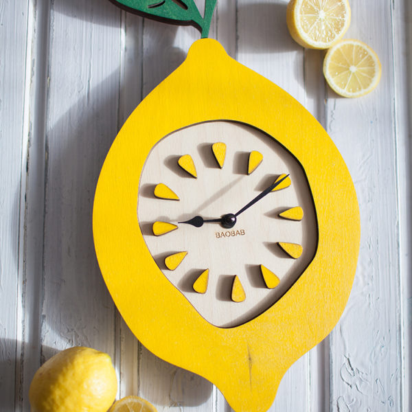 BAOBAB: wooden wall clock lemon
